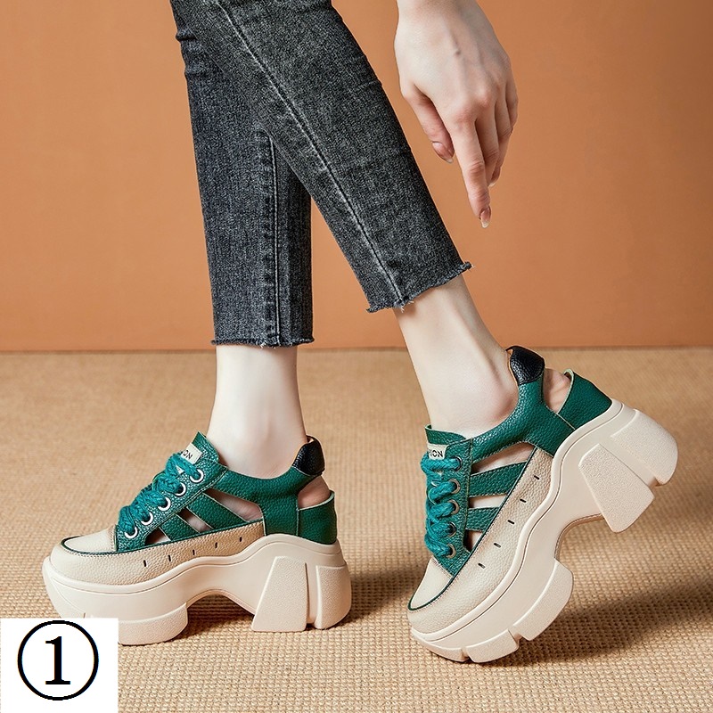 Giày Sandal Da Thật Đế Dày 9C Đục Lỗ Thoáng Khí Thời Trang Mùa Hè 2023 Cho Nữ