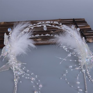 Bờm tóc hoa cổ trang lông vũ