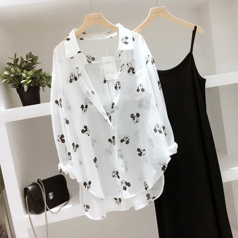Jiashucheng Áo Khoác Cardigan Chiffon Mỏng Dáng Rộng In Họa Tiết Kiểu Hàn Quốc Thời Trang Mùa Hè Cho Nữ
