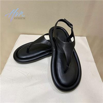 Dép Sandal Xỏ Ngón Đế Bằng Mũi Tròn Thời Trang Mùa Hè 2023 Bằng Da Phong Cách Roman Cho Nữ