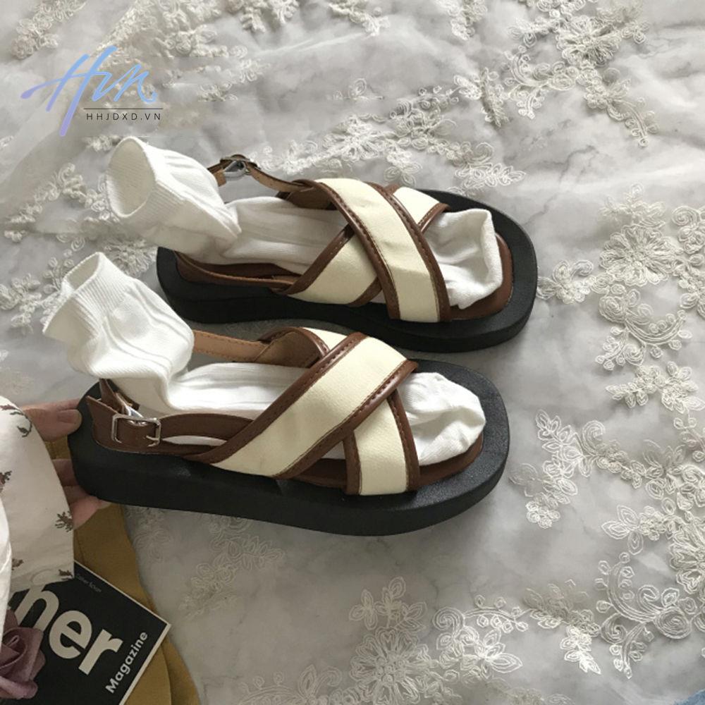 Giày Sandal Đế Dày Quai Chéo Màu Sắc Retro Mùa Hè 2023