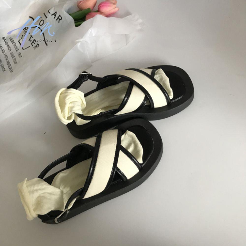Giày Sandal Đế Dày Quai Chéo Màu Sắc Retro Mùa Hè 2023