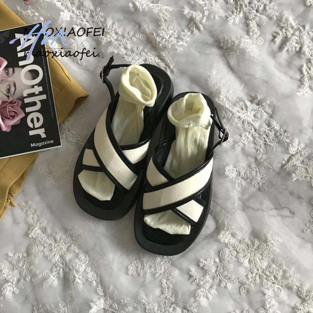 Giày Sandal Đế Dày Quai Chéo Màu Sắc Retro Mùa Hè 2023