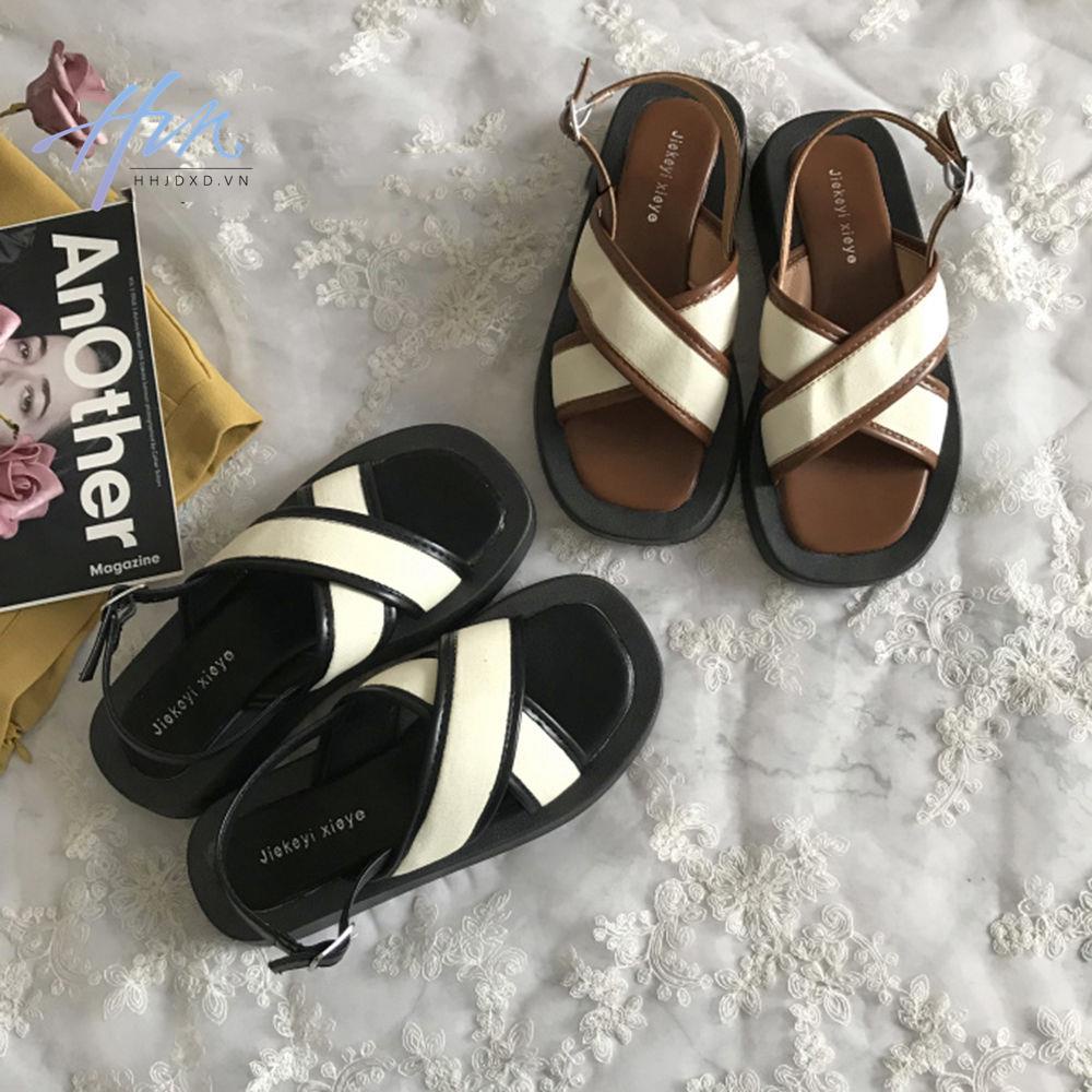 Giày Sandal Đế Dày Quai Chéo Màu Sắc Retro Mùa Hè 2023