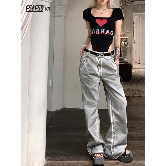 Quần Jean Ống Rộng Màu Trắng Bạc Phong Cách Mới Mùa Hè Cho Nữ