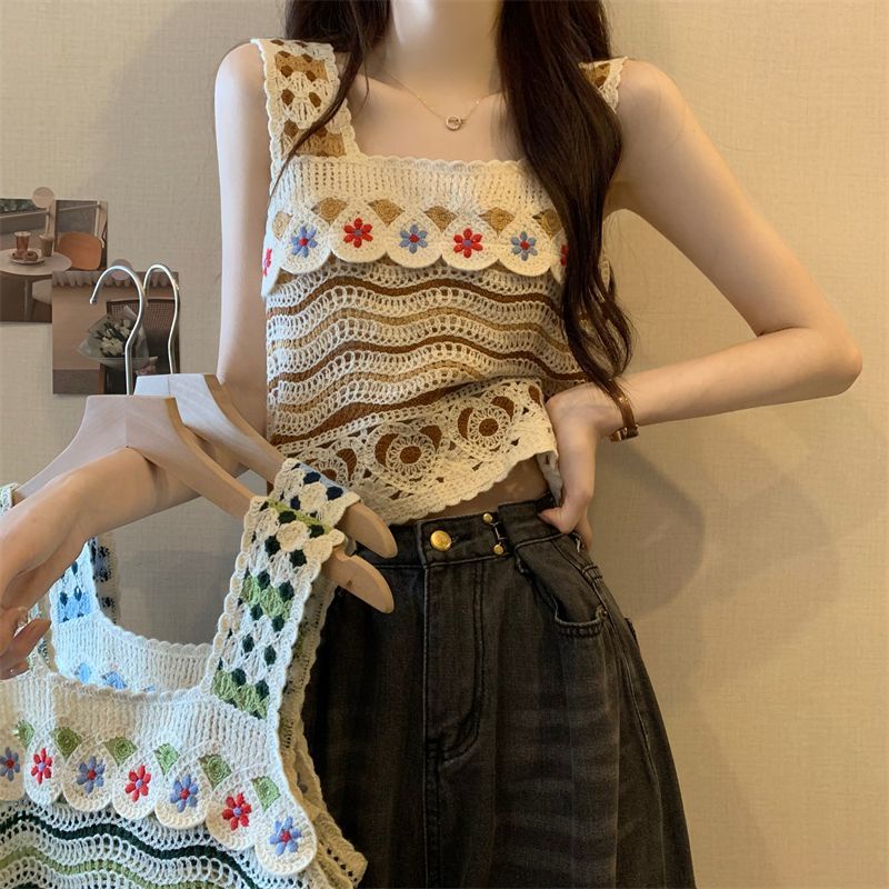 Jiashucheng Áo Yếm Dệt Kim Phong Cách Dân Tộc Khoét Lỗ Nhỏ Xinh Thời Trang Đi Biển Mùa Hè Cho Bạn Gái