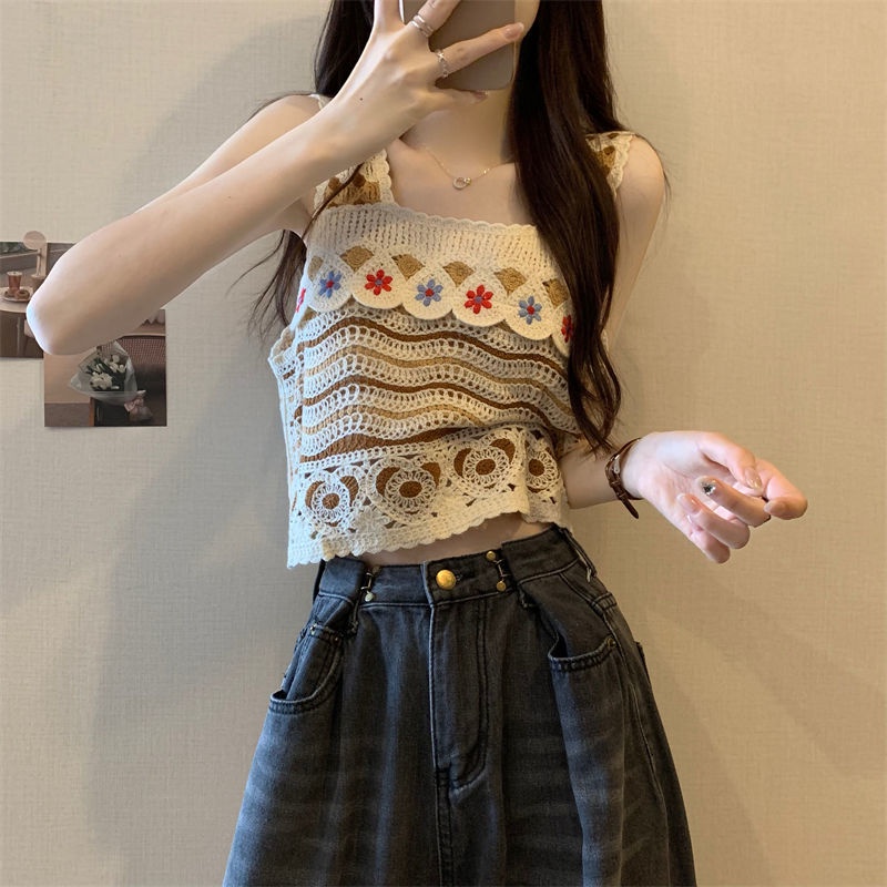 Jiashucheng Áo Yếm Dệt Kim Phong Cách Dân Tộc Khoét Lỗ Nhỏ Xinh Thời Trang Đi Biển Mùa Hè Cho Bạn Gái
