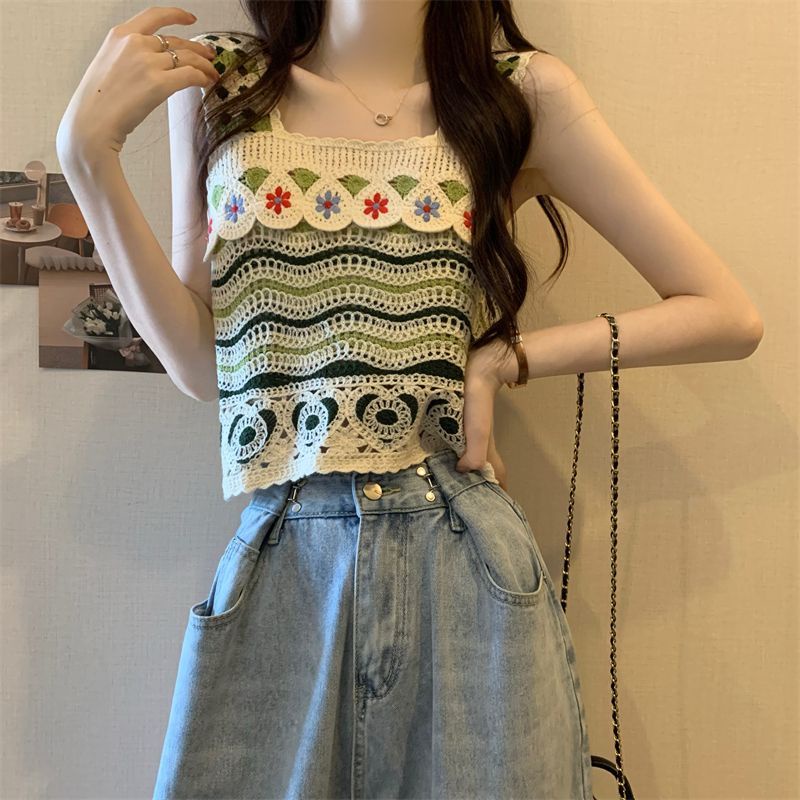 Jiashucheng Áo Yếm Dệt Kim Phong Cách Dân Tộc Khoét Lỗ Nhỏ Xinh Thời Trang Đi Biển Mùa Hè Cho Bạn Gái