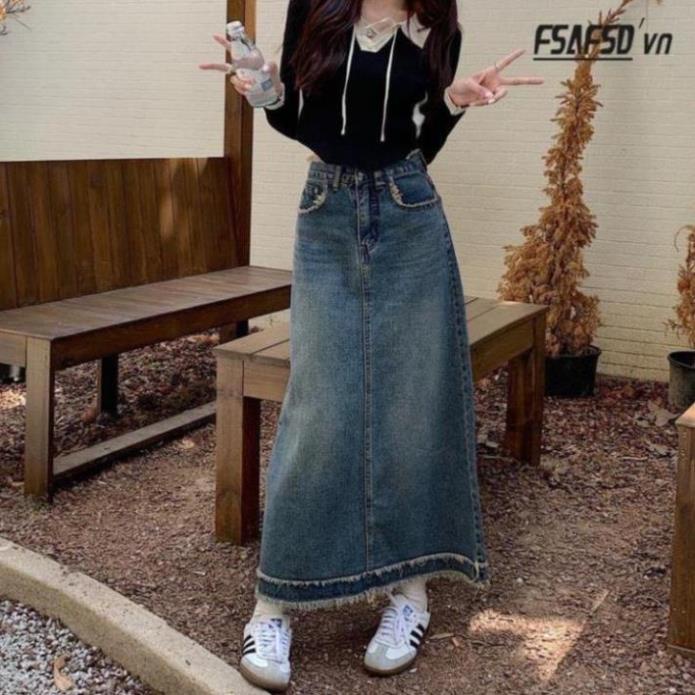 Chân váy jeans dáng dài siêu xinh phù hợp đi học, đi chơi hot hit CV4