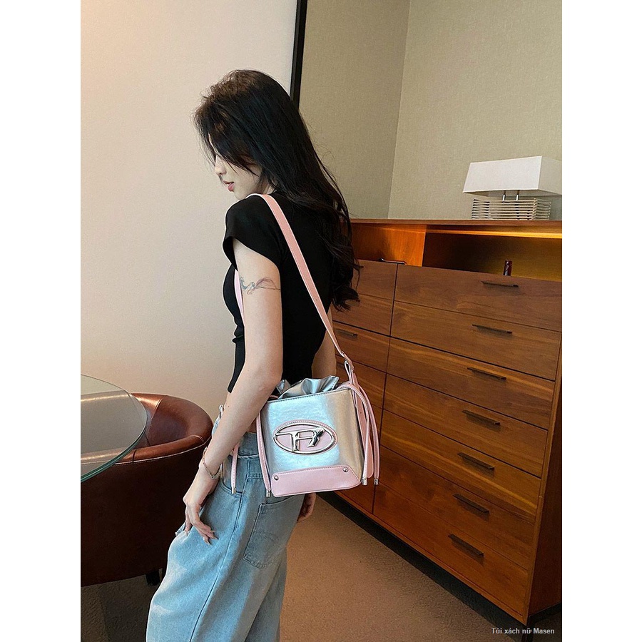 Phối Màu Thời Trang Jingle Túi Túi Xách Vuông Nhỏ Túi Dây Rút Túi Nữ Túi💢HÀNG CÓ SẴN💢