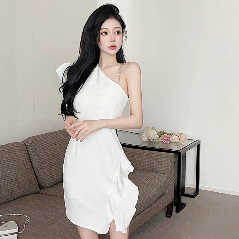 Đầm Ngắn Trễ Vai Màu Trắng Phong Cách Pháp Thời Trang Quyến Rũ Cho Nữ