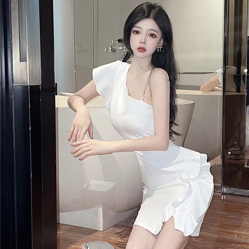 Đầm Ngắn Trễ Vai Màu Trắng Phong Cách Pháp Thời Trang Quyến Rũ Cho Nữ