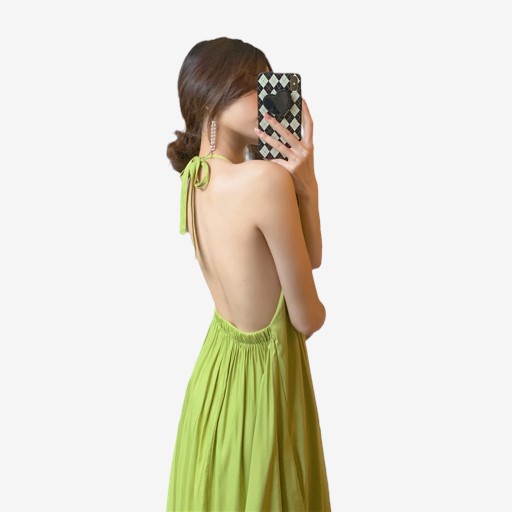 Jiashucheng Đầm Hai Dây Dáng Dài Rộng Cổ Yếm Mùa Hè Cao Cấp Cảm Giác Thoải Mái Niche Cho Nữ