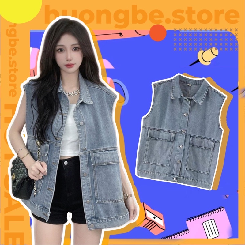 Áo khoác bò Jean gile cổ đức, khoét nách, có size tới 2Xl, style unisex
