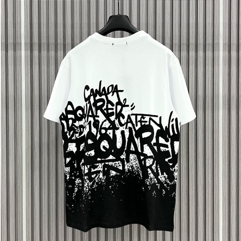 Áo Phông NAM NỮ DSQ hoa văn logo in Loang Màu Cực nét - áo phông thun DSQ chất cotton dày mát Form Unisex