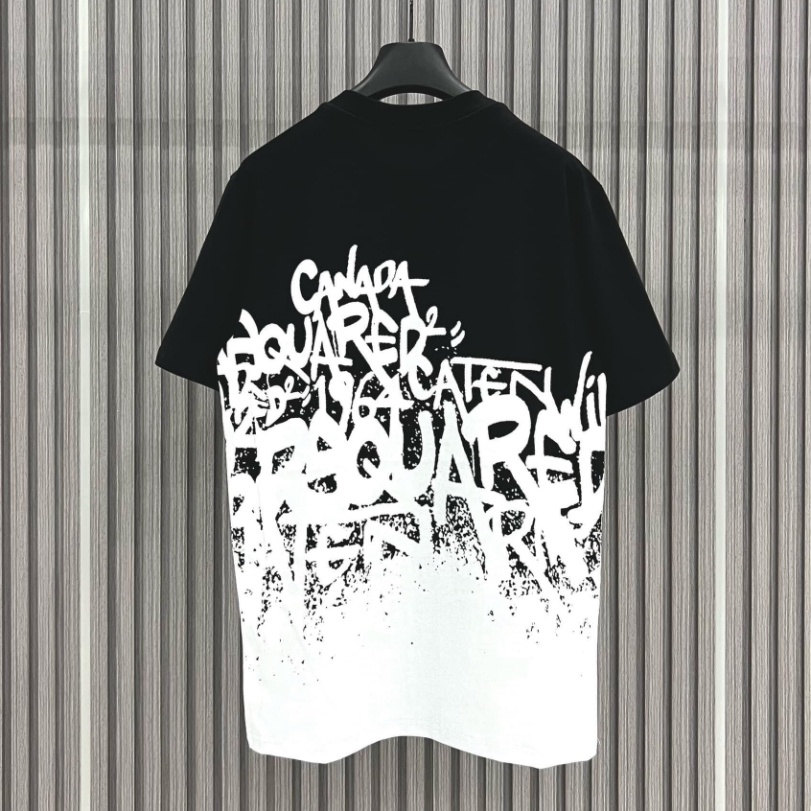 Áo Phông NAM NỮ DSQ hoa văn logo in Loang Màu Cực nét - áo phông thun DSQ chất cotton dày mát Form Unisex