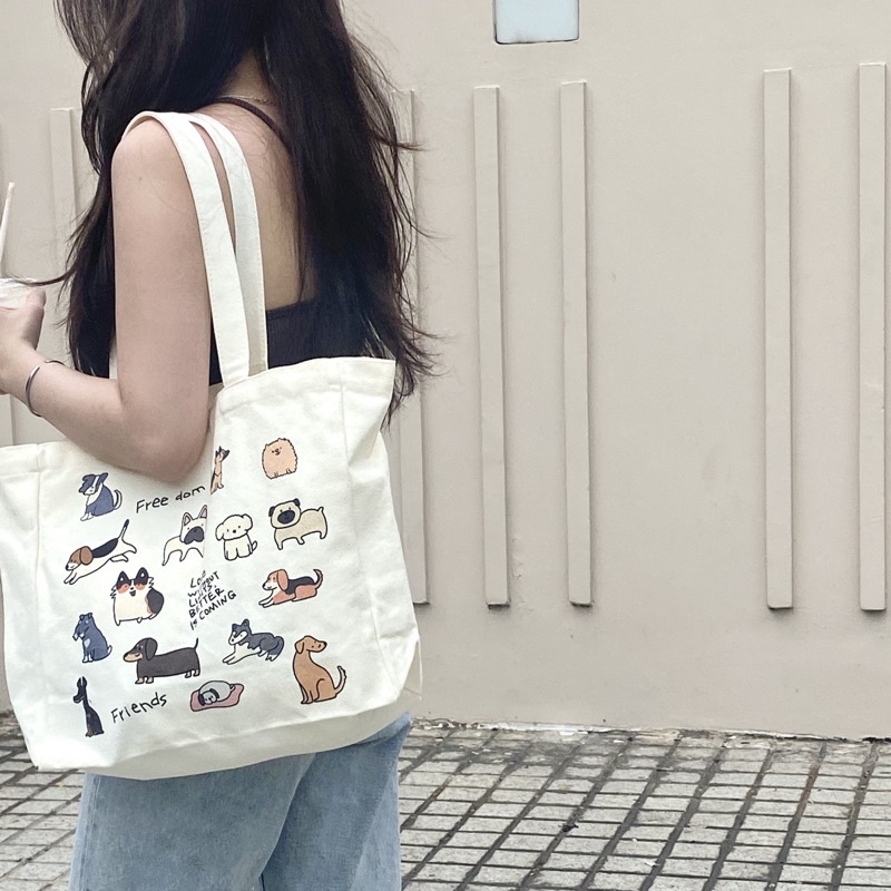 Túi tote vải canvas DoGo totebag hoạ tiết thú cưng dễ thương Hàn quốc đeo đi học đi chơi