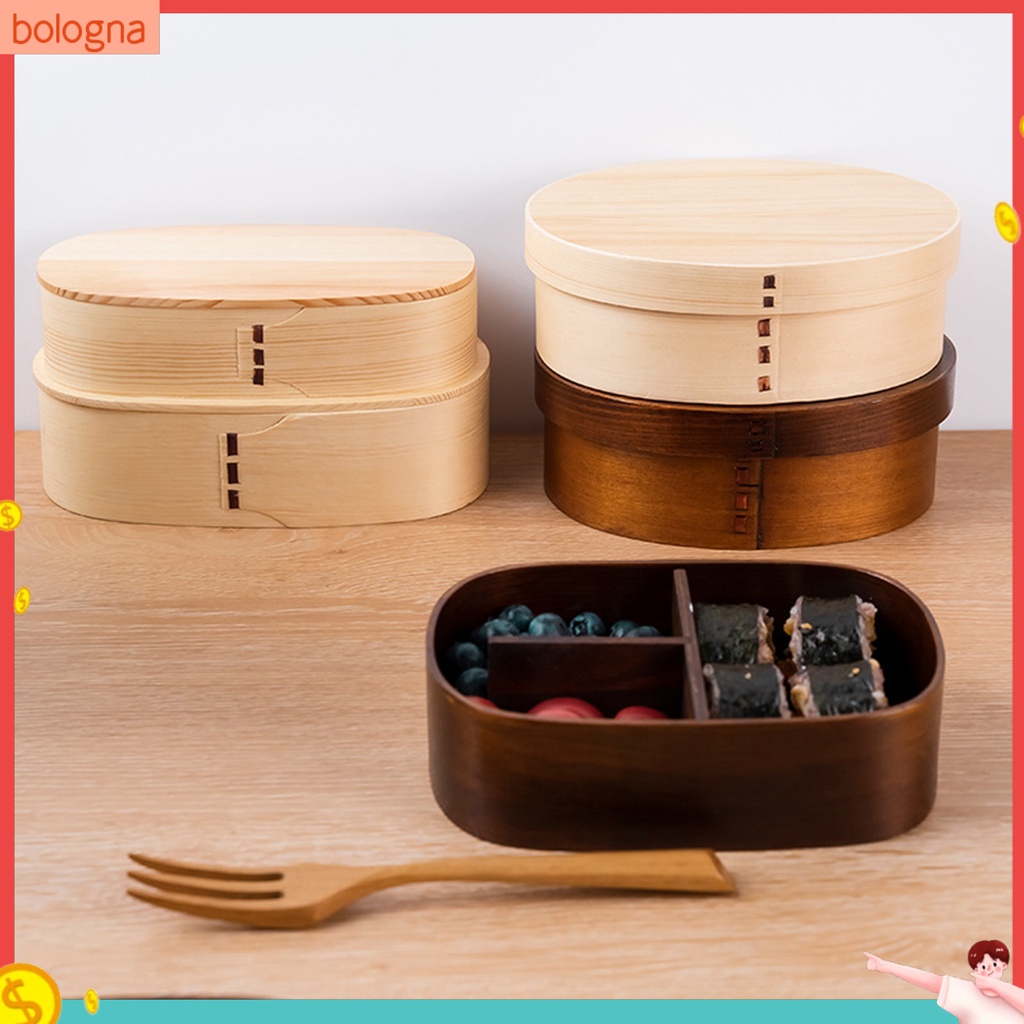 (Bologna) Hộp cơm Một Tầng Hình Oval / Vuông Bằng Gỗ Dễ Vệ Sinh Dành Cho Nhà Bếp
