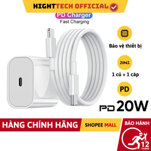 Bộ Củ Cáp Sạc Nhanh PD 20W, Cam Kết Tốc Độ Sạc, Không Nóng Máy, Bảo Hành Lỗi Đổi Mới- HIGHTECH OFFICIAL