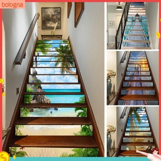 (Bologna) Set 13 Miếng Dán Bậc Cầu Thang Hình Phong Cảnh Biển