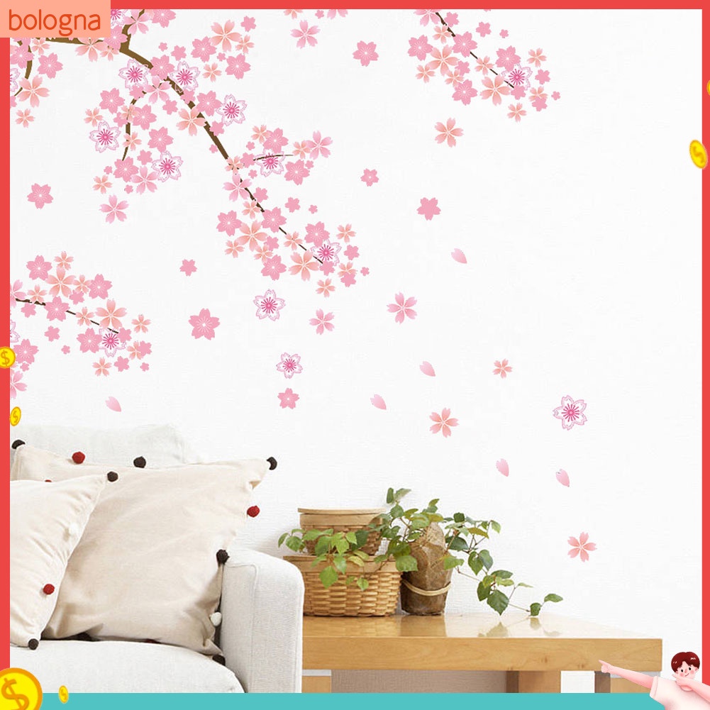 (Bologna) Miếng dán tường hình hoa anh đào nở DIY Trang trí nội thất