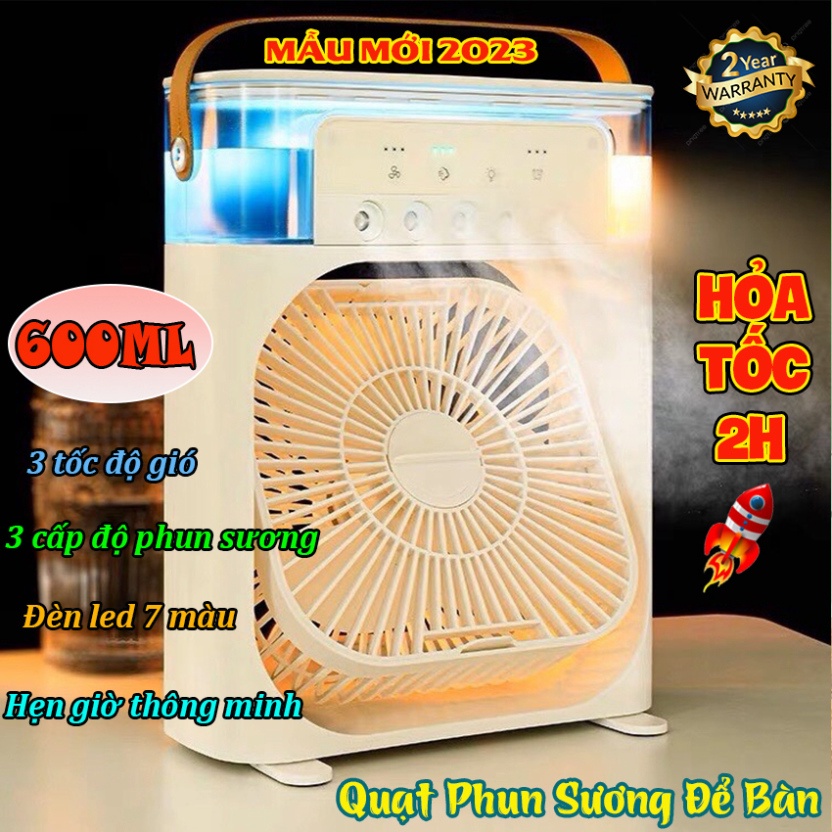 Quạt Điều Hòa Hơi Nước Mini 600ml , Quạt Phun Sương Tạo Ẩm Làm Mát Để Bàn