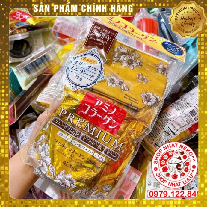 Bột uống bổ sung Collagen Meiji hồng/ vàng premium/ xanh thêm ca canxi Nhật bản
