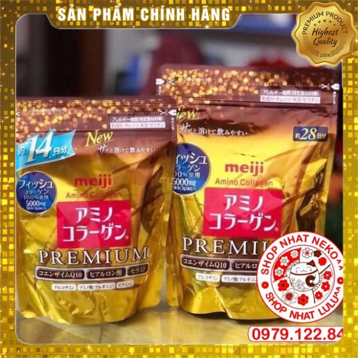 Bột uống bổ sung Collagen Meiji hồng/ vàng premium/ xanh thêm ca canxi Nhật bản