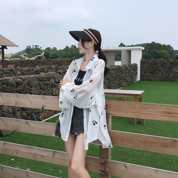 Jiashucheng Áo Khoác Cardigan Chiffon Mỏng Dáng Rộng In Họa Tiết Kiểu Hàn Quốc Thời Trang Mùa Hè Cho Nữ