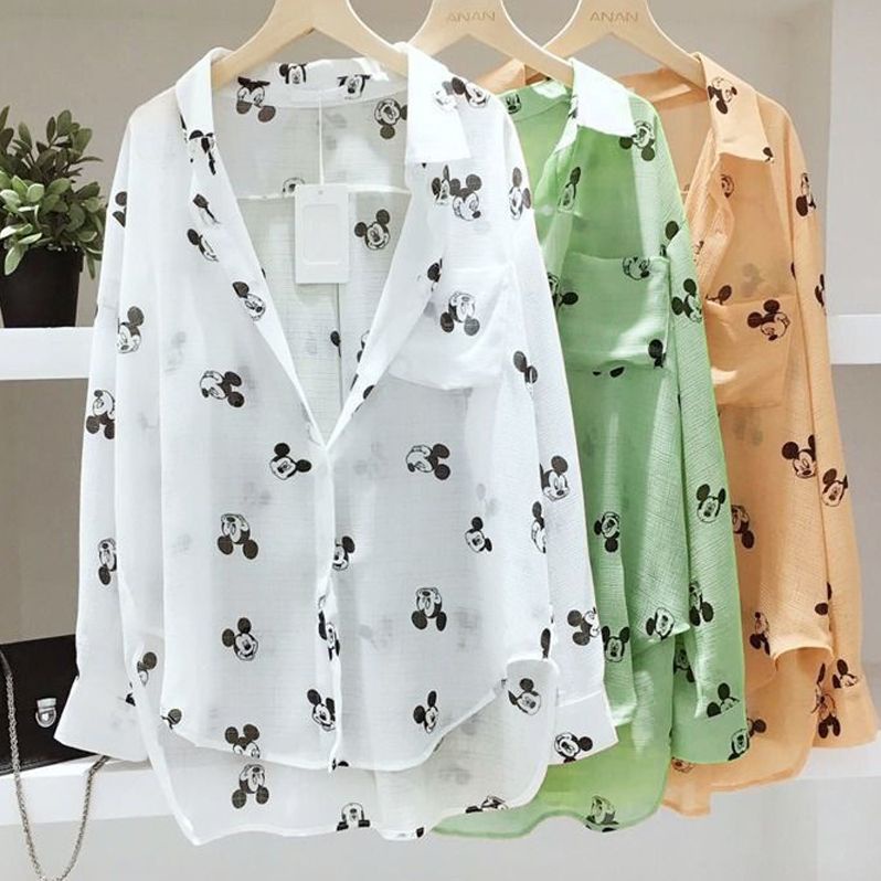 Jiashucheng Áo Khoác Cardigan Chiffon Mỏng Dáng Rộng In Họa Tiết Kiểu Hàn Quốc Thời Trang Mùa Hè Cho Nữ