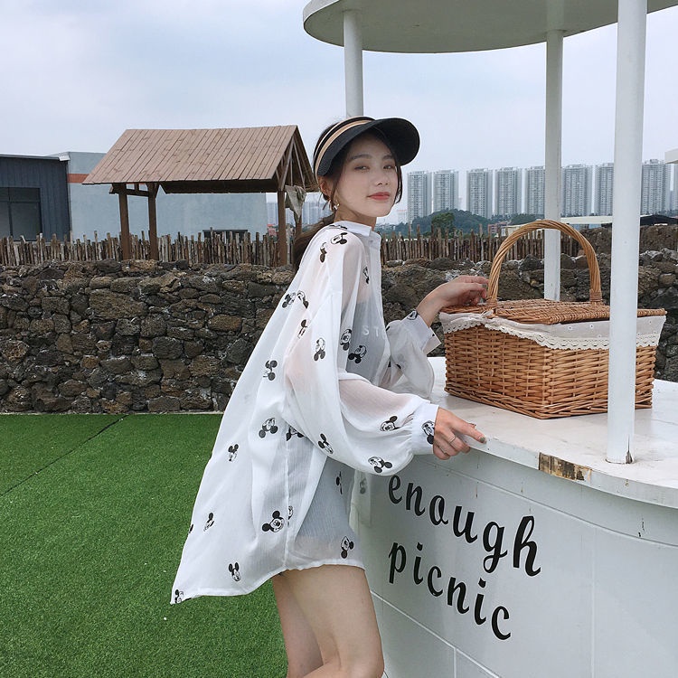 Jiashucheng Áo Khoác Cardigan Chiffon Mỏng Dáng Rộng In Họa Tiết Kiểu Hàn Quốc Thời Trang Mùa Hè Cho Nữ