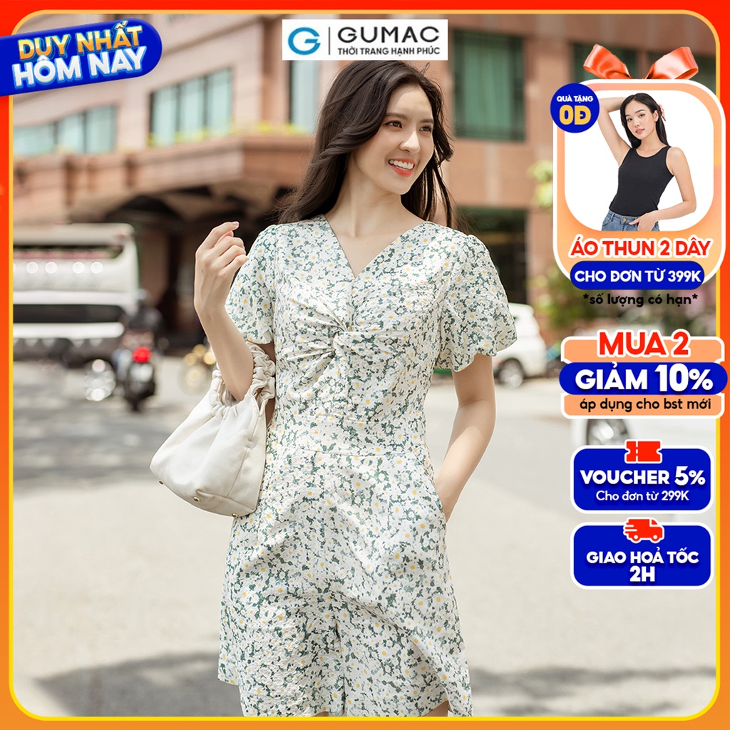 Jumpsuit hoa xoắn ngực thời trang GUMAC DD06035
