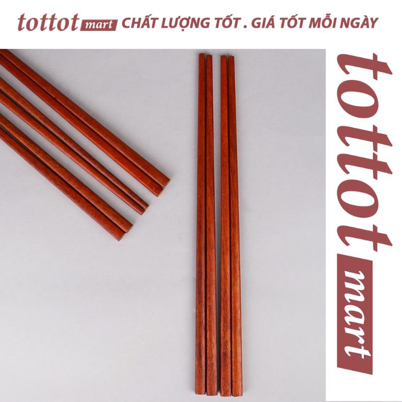 Bộ 10 đôi đũa gỗ Cẩm Hồng loại 1 Tottot Mart vân gỗ tự nhiên đã phủ bóng cao cấp