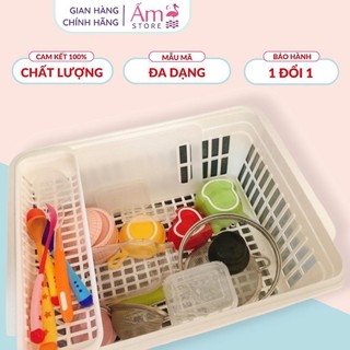 Rổ úp chén bát có nắp ấm store có khay thoát nước để chén bát ăn dặm cho bé