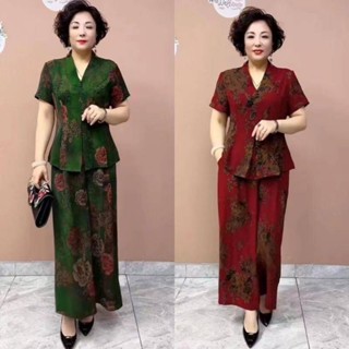  ✿ quần áo trung niên nữ ✿ đồ bộ nữ trung niên quần áo trung niên cho mẹ có hàng sẵn ✤Áo Thun Mùa Hè Cho Phụ Nữ Trung Niên Và Người Lớn Tuổi#Set Áo Thun Ngắn Tay + Quần ống rộng Thời Trang Nữ Size Lớn 39♀ 
