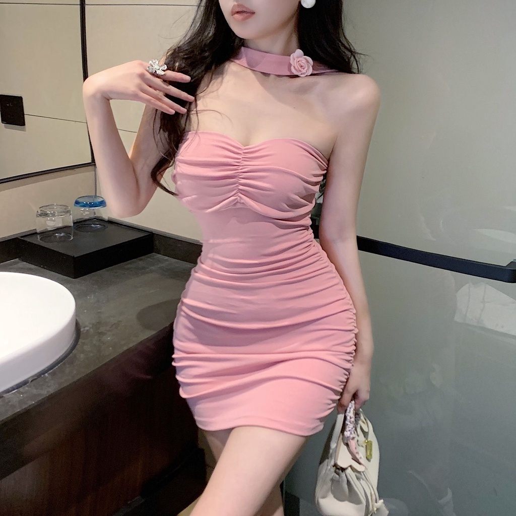 Đầm Cổ Yếm Có Mút Đệm Ngực Dáng Ôm Thời Trang Mùa Hè Phong Cách Mới Quyến Rũ Dành Cho Nữ