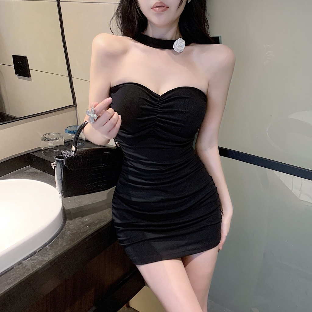 Đầm Cổ Yếm Có Mút Đệm Ngực Dáng Ôm Thời Trang Mùa Hè Phong Cách Mới Quyến Rũ Dành Cho Nữ