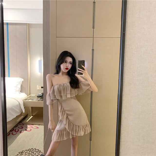 Đầm Ống Mỏng Mùa Hè Phong Cách Mới Gợi Cảm Có Diềm Xếp Nếp Lệch Eo Hẹp