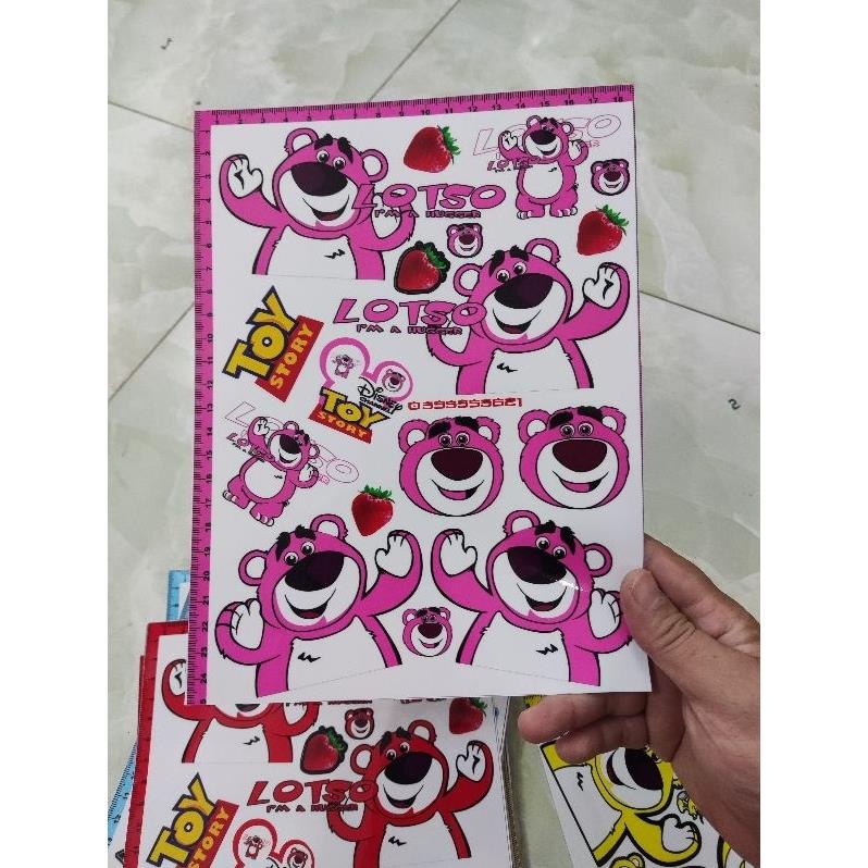 Tem Chế - Combo Nguyên Tấm Decal Gấu Dâu Losto Mini  - Decal In Chất Lượng