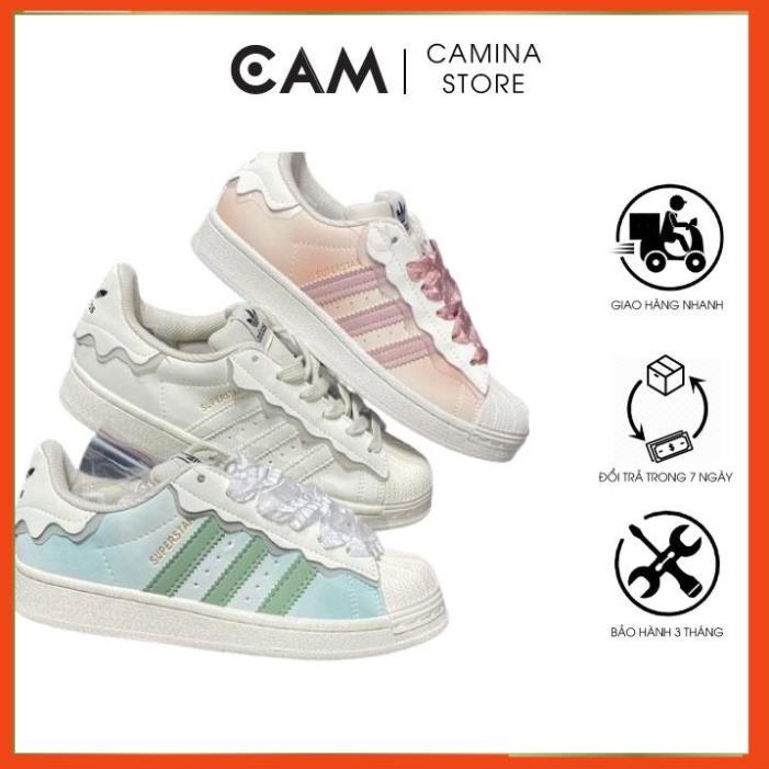 Giày Adidassss Superstar Das Sò 3 Màu Kem, Hồng, Xanh, Giày thể thao Adidas Sò Trắng bản Classic cực xinh full sz b01