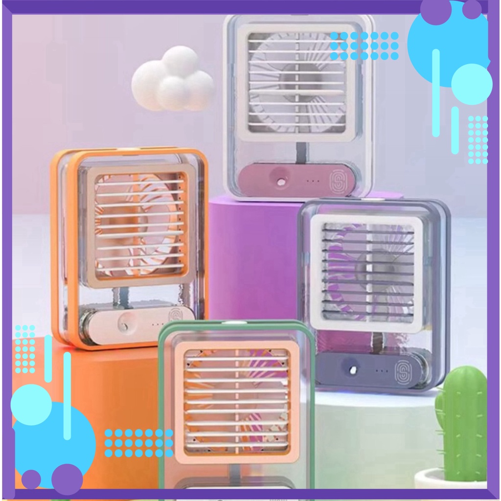 Quạt Hơi Nước Mini Để Bàn Trong Suốt - Quạt Tích Điện Cảm Ứng NANO Phun Sương Làm Mát Không Khí Có Chế Độ Làm Mát Đẹp