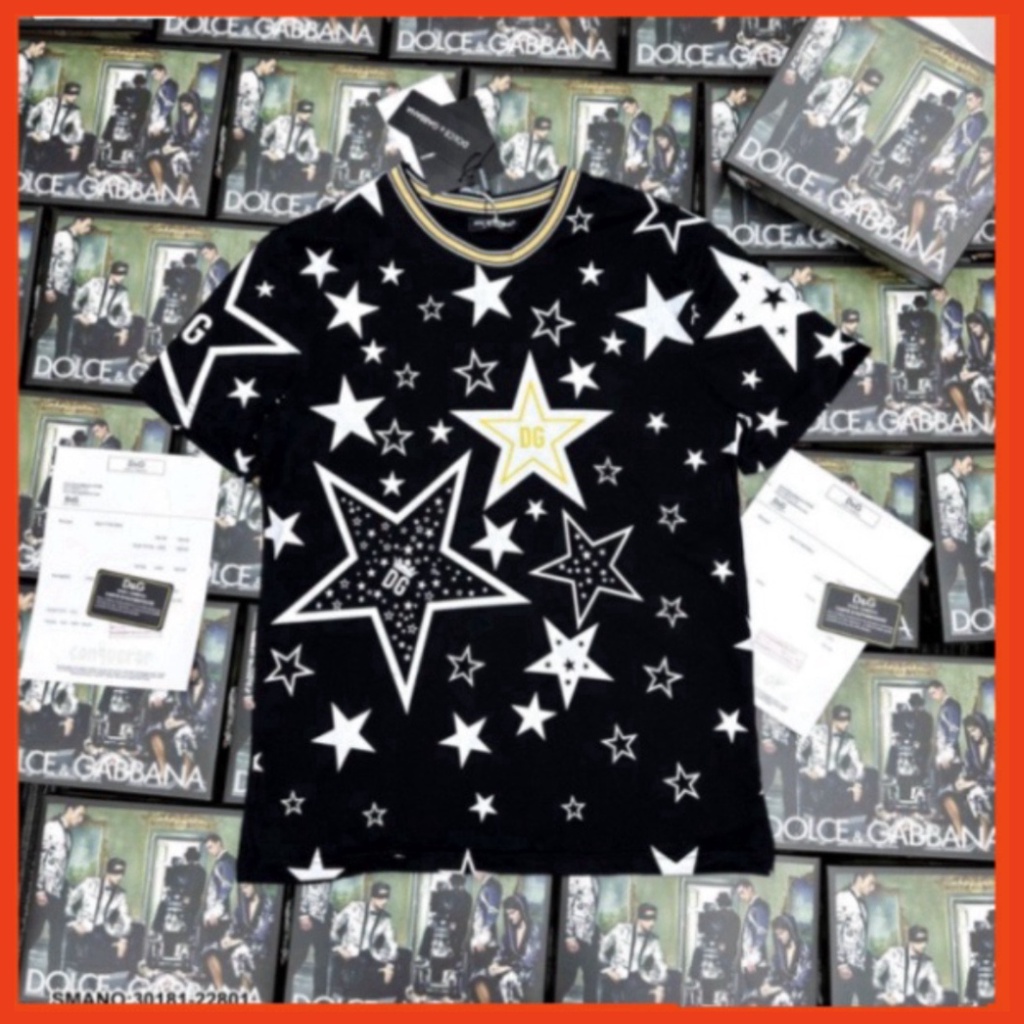 654 Áo phông nam nữ Premium in hình ngôi sao Dolce DG vàng đen quanh áo. Áo Thun Nam Nữ In Hình Ngôi Sao Siêu Hot 8 9 23 | BigBuy360 - bigbuy360.vn
