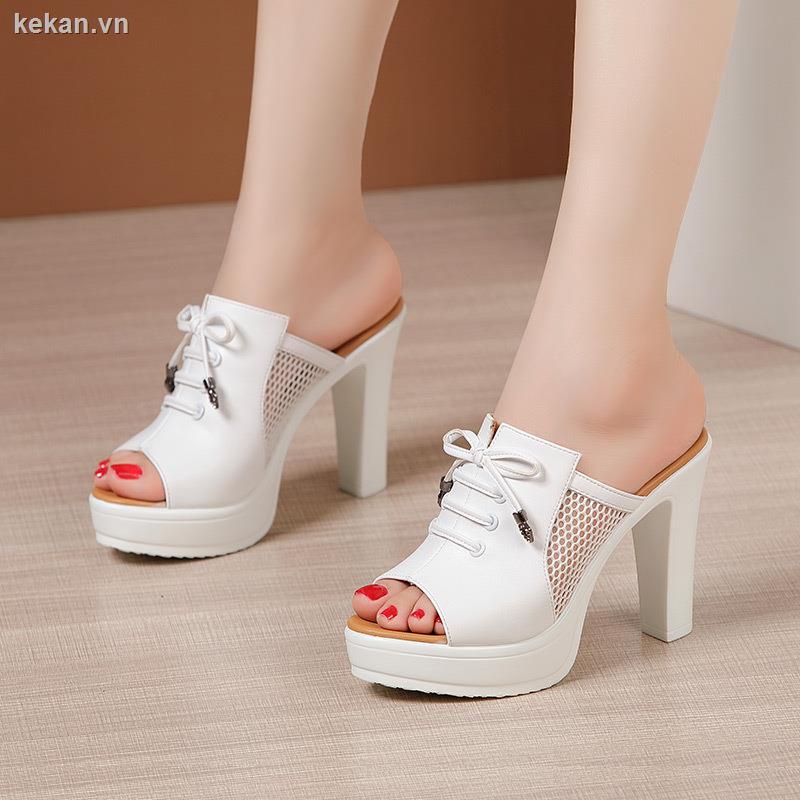 Dép Sandal Cao Gót Hở Mũi Mùa Hè 2021 Đế Dày Dạng Lưới Chống Nước Cho Nữ