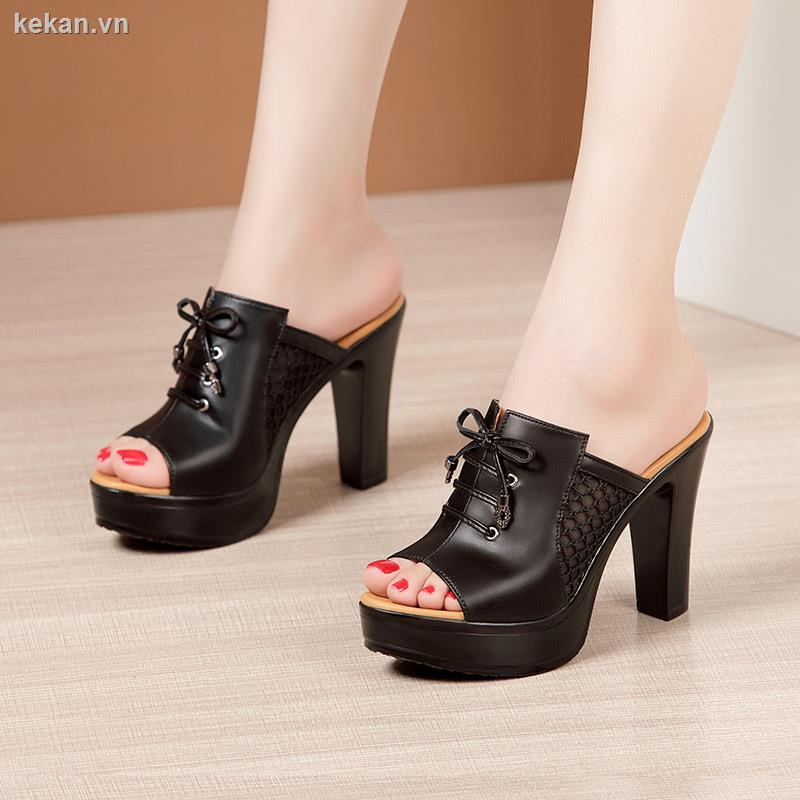 Dép Sandal Cao Gót Hở Mũi Mùa Hè 2021 Đế Dày Dạng Lưới Chống Nước Cho Nữ