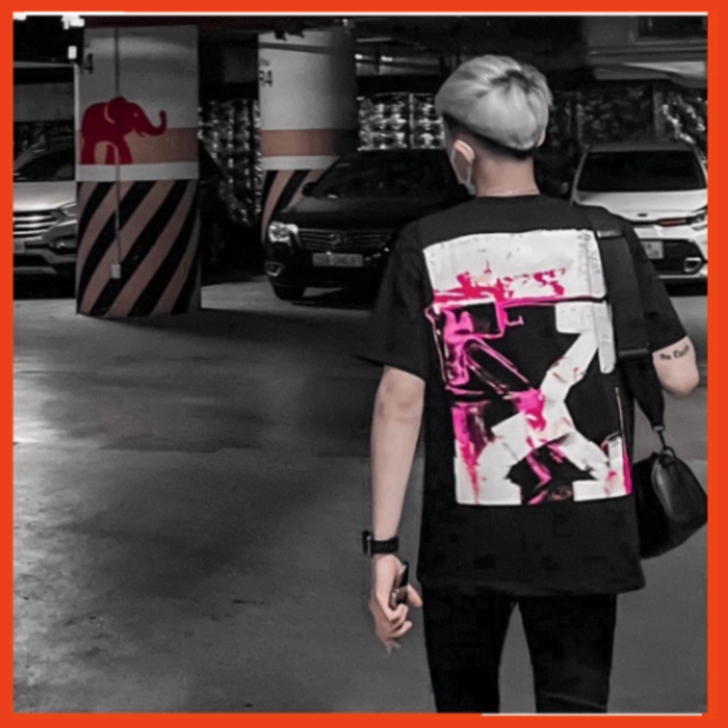 654 Áo Phông Nam Nữ In Chữ Off White dấu X vảy loang hồng hai mặt ,Áo Thun Unisex 2 Màu Đen Trắng Siêu Cấp Cực Nét 2023.