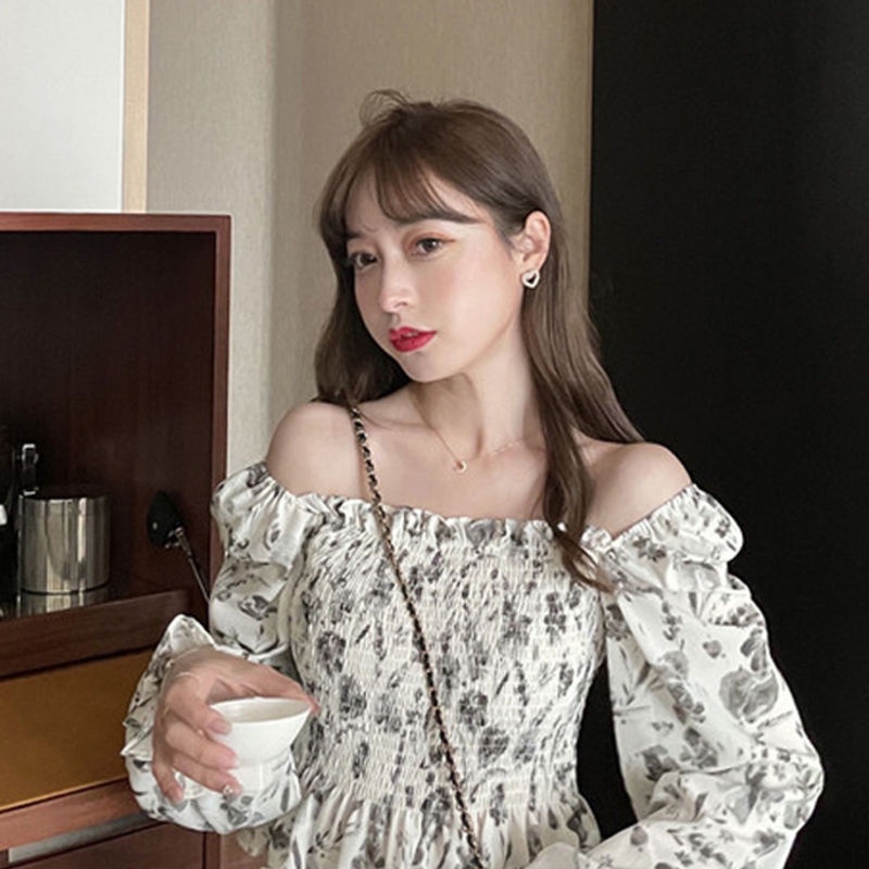 Jiashucheng Áo Sơ Mi Chiffon Tay Dài Trễ Vai Dáng Ngắn In Hoa Thời Trang Mùa Hè Cho Nữ