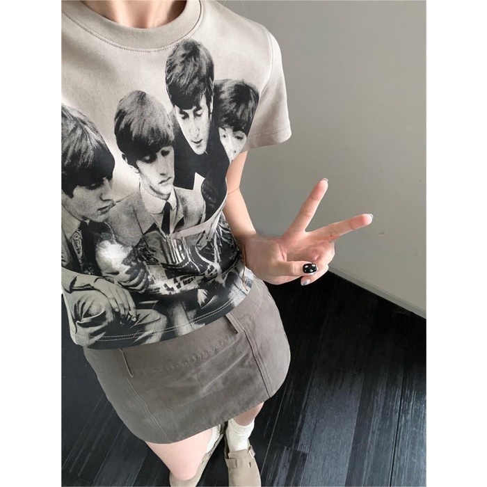 Áo Thun Ngắn Tay In Họa Tiết Retro Thời Trang