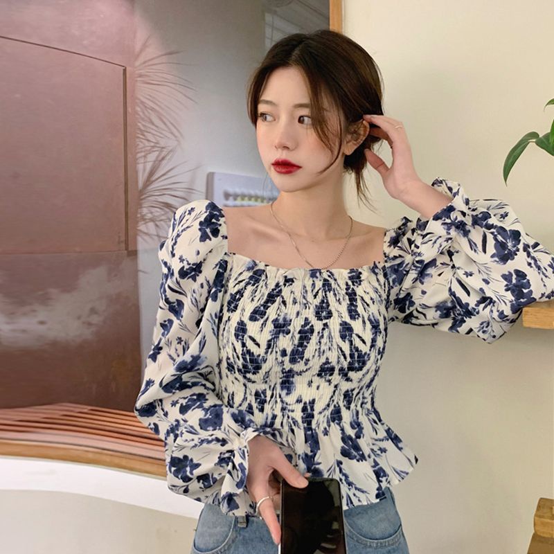 Jiashucheng Áo Kiểu Tay Phồng Họa Tiết Hoa Thời Trang Xuân Thu Phong Cách Mới Cho Nữ