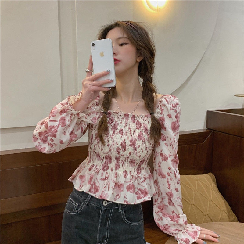 Jiashucheng Áo Kiểu Tay Phồng Họa Tiết Hoa Thời Trang Xuân Thu Phong Cách Mới Cho Nữ