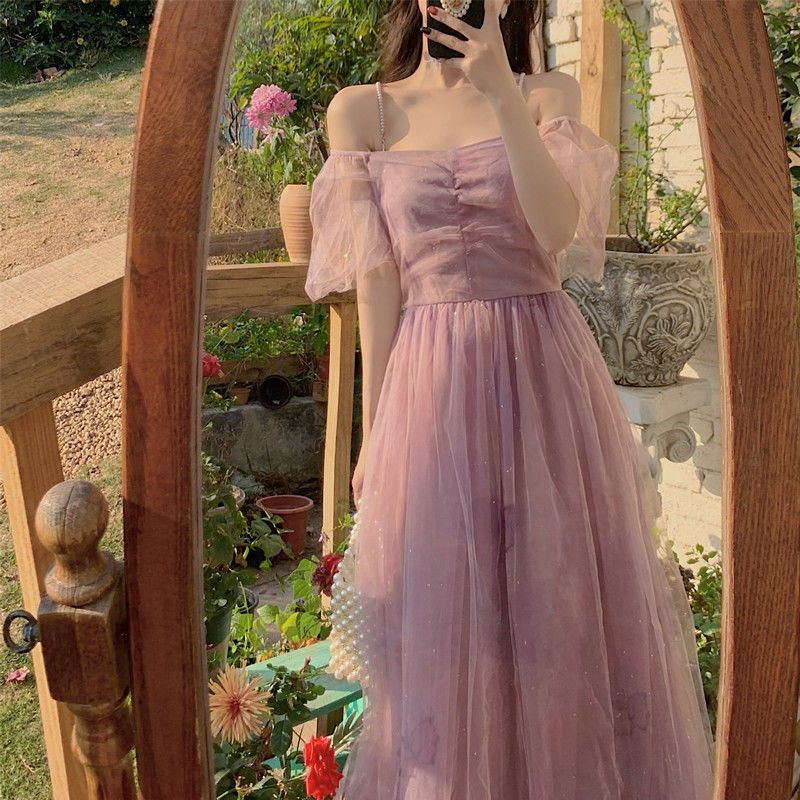 Đầm Hai Dây Dáng Hẹp Eo Hẹp Thời Trang Ngọt Ngào Cho Nữ